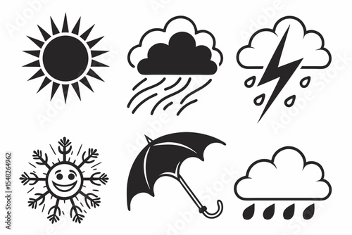 Weather icons represent sun rain clouds and seasonal changes