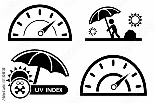 Ultraviolet index meters and sun protection isolated on white background
