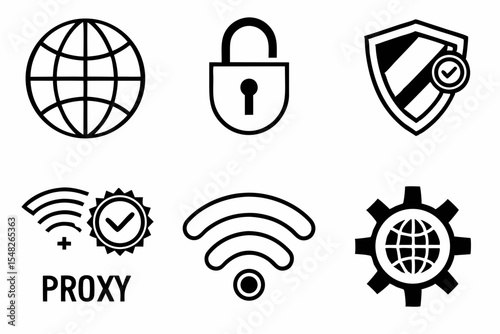 Symbols of internet security and technology isolated on white background