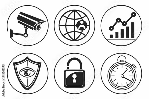 Security surveillance and business icons isolated on white background