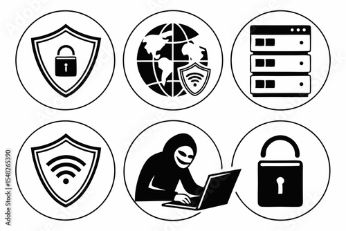 Security internet and hacker icons isolated on white background