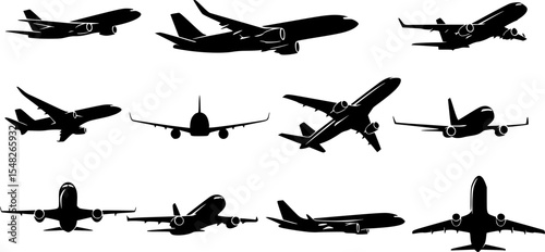 Airplane illustration set, silhouette of the airplane