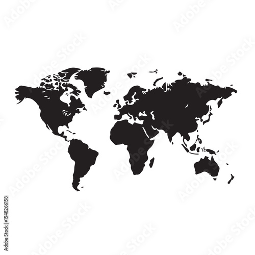 World Map flat vector art illustration silhouette. 