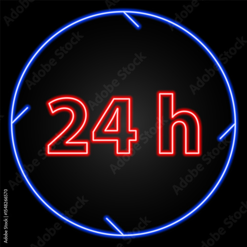24 7 neon sign, modern glowing banner design, colorful modern design trends on black background. Vector illustration.