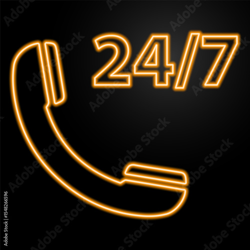 24 7 neon sign, modern glowing banner design, colorful modern design trends on black background. Vector illustration.