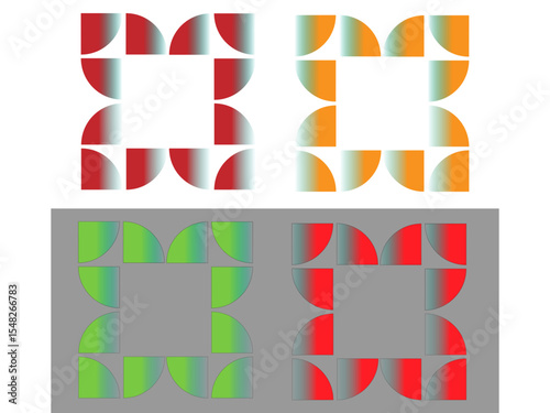 geometric arc pattern tiles with curved quarter circles decorative border design blocks isolated on white background illustration design.