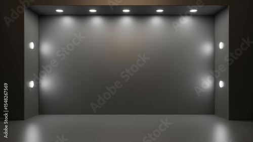 Empty stage with spotlights in a minimalist gallery space