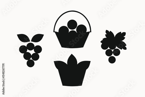 Silhouette Icons Grapes, Baskets, and Harvest Symbols
