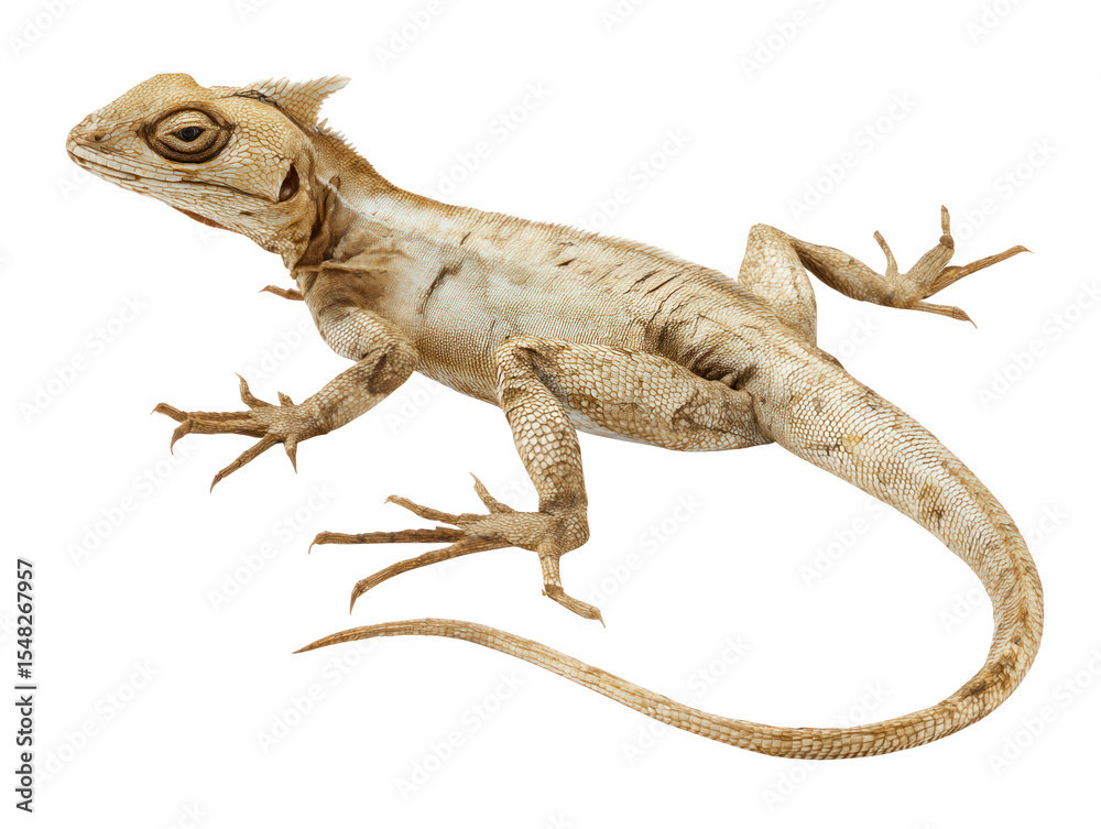Naklejka premium Close-up of a Pale Beige Lizard on White Background