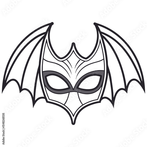 Stylized bat mask illustration with gray accents and black outlines on white