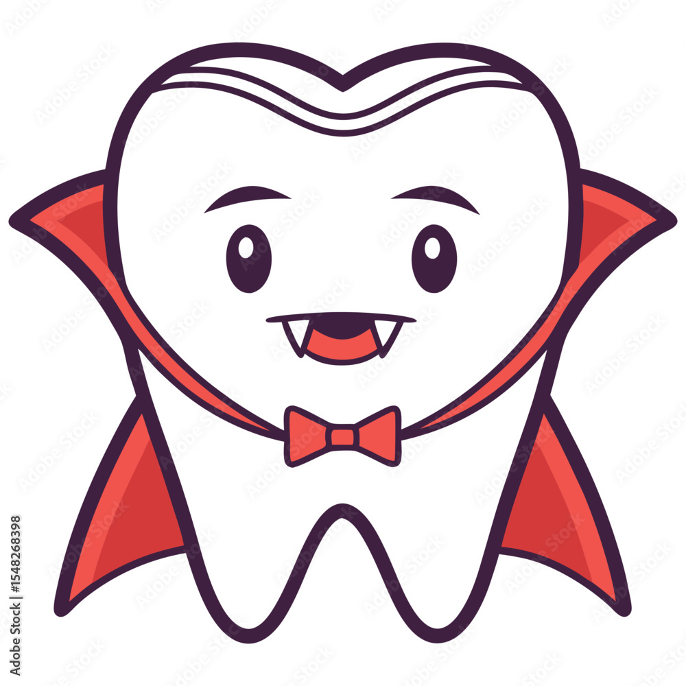 A charming cartoon tooth dressed as a Halloween vampire for dental health A charming cartoon tooth dressed as a Halloween vampire for dental health