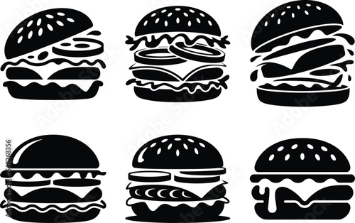 Burger Silhouette illustration, Burger SVG Vector Art, and White Background. Burger graphics.