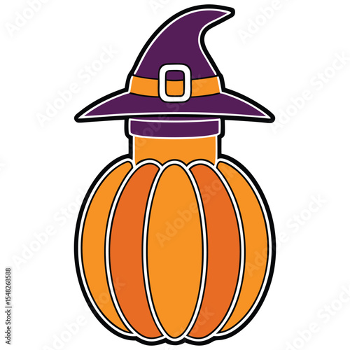 Cartoon pumpkin wearing a purple witch hat for Halloween celebration design