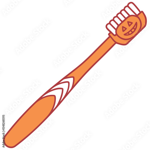 Cartoon orange toothbrush with a smiley face for kids dental hygiene