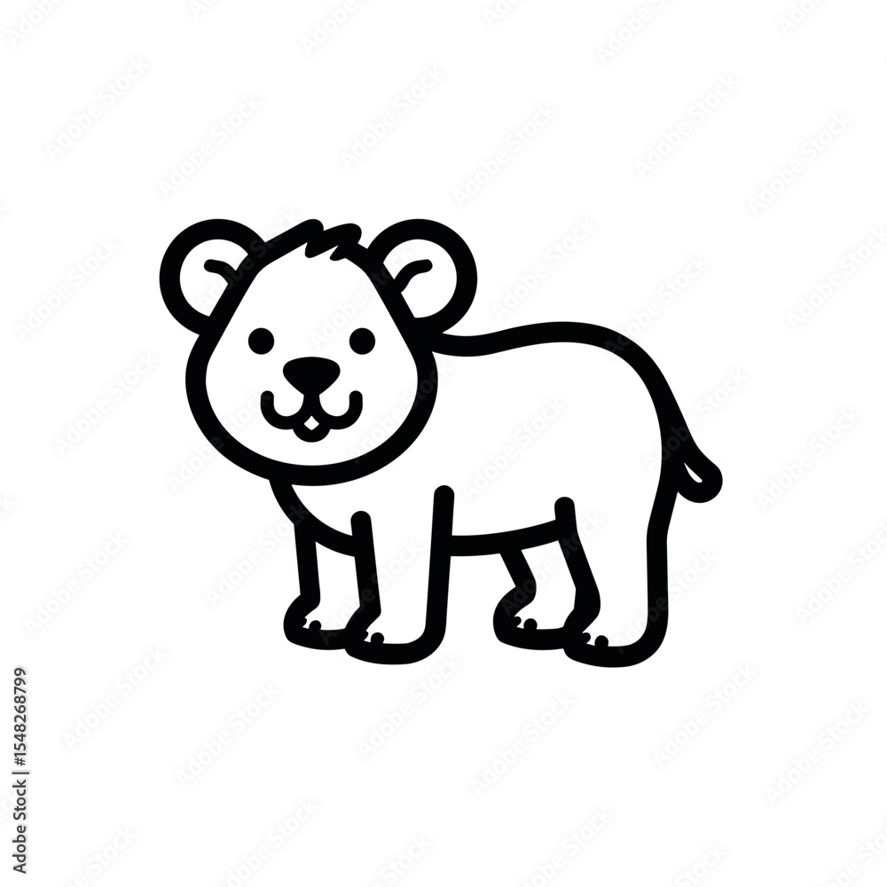Fototapeta premium Cute cartoon lion cub standing with a playful expression 