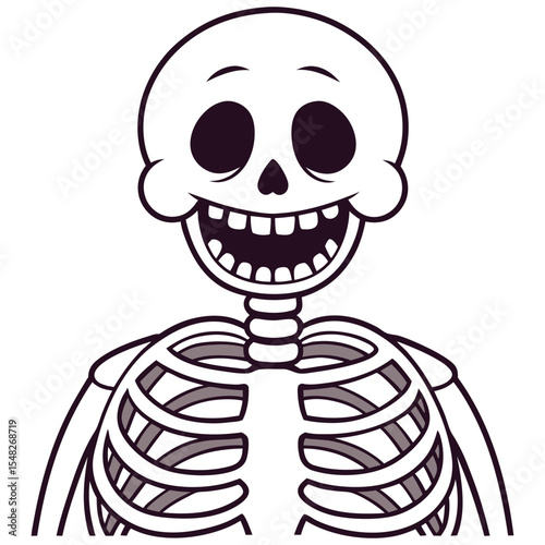 Cartoon skeleton with big eyes and a big smile suitable for Halloween