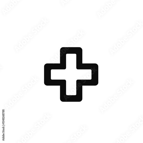Black medical plus sign icon on white background  