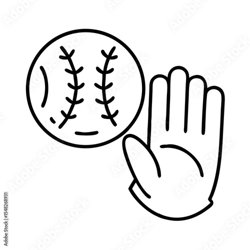 Baseball glove with ball in outline style for sports concepts  