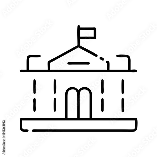 Outline of White House building with flag symbolizing US Independence Day  