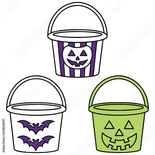 Colorful Trick or Treat Buckets with Spooky Designs for Halloween Fun