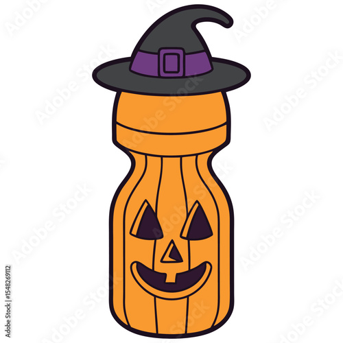 Cute and Spooky Halloween Pumpkin with Witch Hat Illustration Art