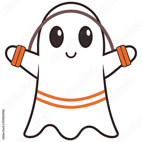 Cute Cartoon Ghost with Headband and Wristbands, Orange Color Theme