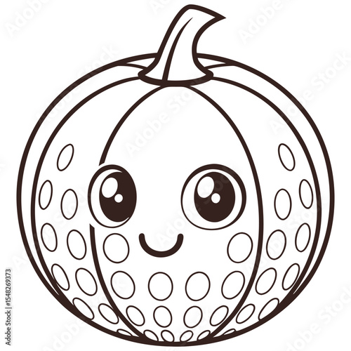 Cute pumpkin cartoon character with circular designs and a happy face