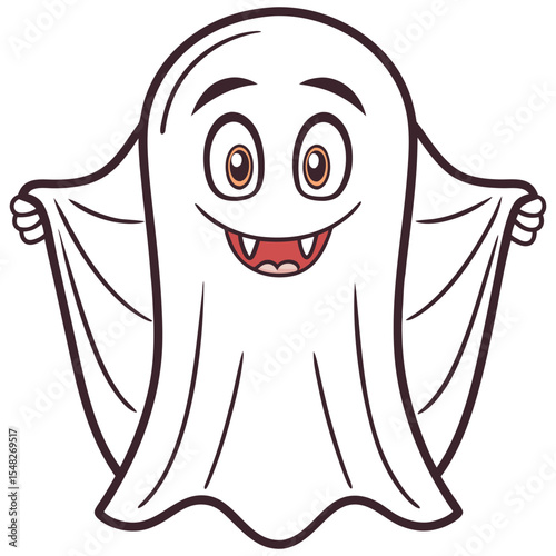 Friendly Halloween Ghost Character with a Big Smile and Open Arms