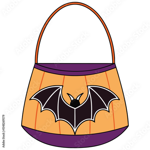 Halloween Bat Treat Bag with Orange Handle, a Whimsical Icon Illustration
