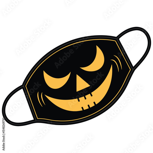 Halloween Face Mask Vector Graphic with a Smiling Pumpkin Face Design