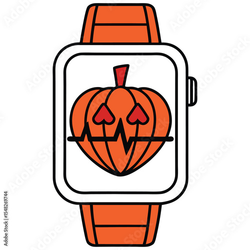 Halloween health data on a smartwatch with pumpkin and heart rate line