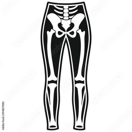 Skeleton Leggings Halloween Apparel with Anatomical Bones, Artistic Monochrome Illustration