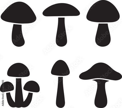 Mushroom icon set, vector silhouette style on transparent background.