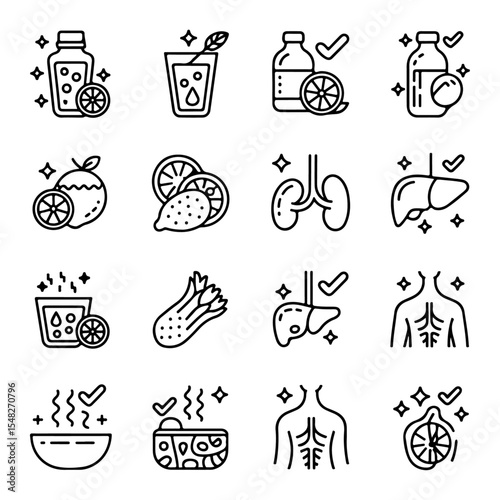 Detox Cleanse Line Icon Set High Quality Minimalist Health Icons  