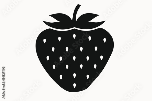 Fresh Strawberry Icon Simple Black and White Vector Illustration