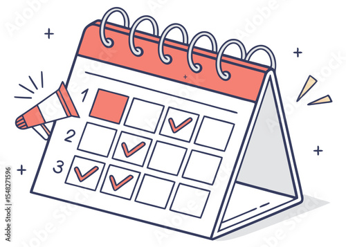 Calendar Illustration Featuring Checkmarks to Represent Completed Tasks and Scheduled Events”