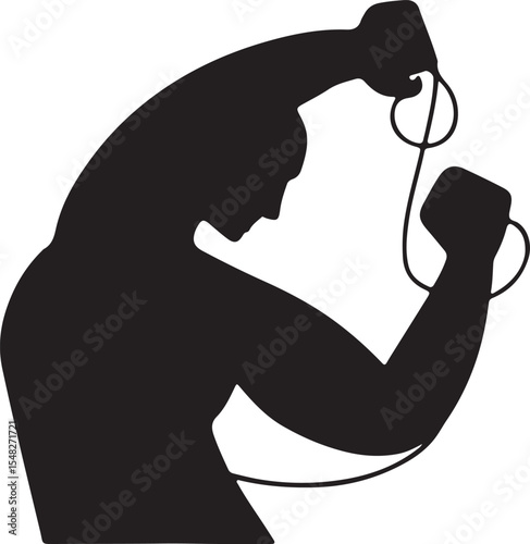 Silhouette of a muscular man exercising with resistance bands focused on fitness strength and wellness