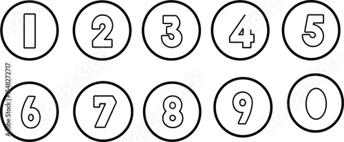 Number icons set, bold outline design, black and white digits, modern vector illustration, numeric symbols collection, minimalistic style, educational and graphic elements