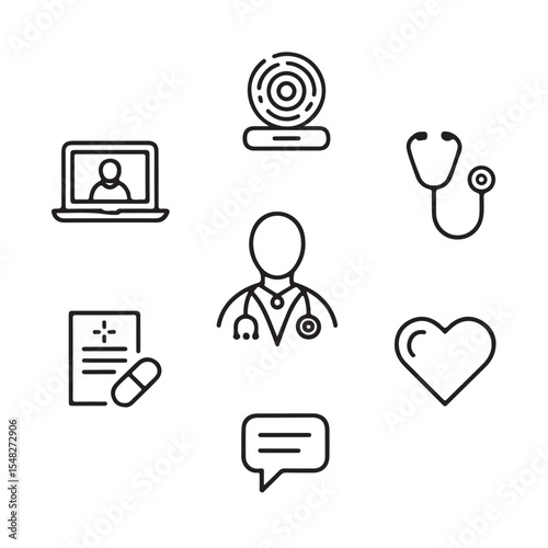 Healthcare and telemedicine related icon set