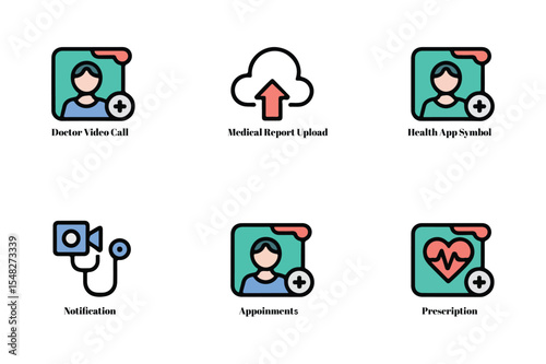 Medical app icons representing online health services