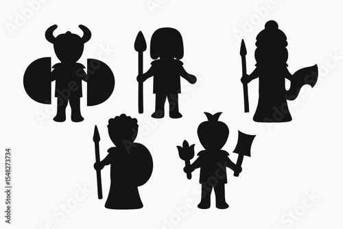 Silhouette Illustrations of Ancient Warriors and Royalty  Vector Graphic Set