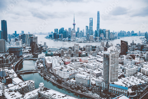 City Skyline After Snowfall