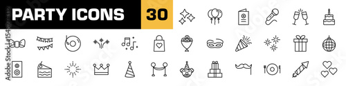 Party icons. Party event vector set. Isolated party line icon set. Celebration event vector set.