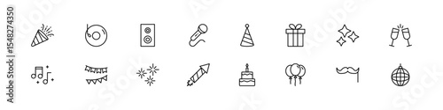 Party icons. Party event vector set. Isolated party line icon set. Celebration event vector set.