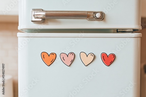 Refrigerator Door Decorated With Simple Heart Drawings in a Cozy Kitchen Setting