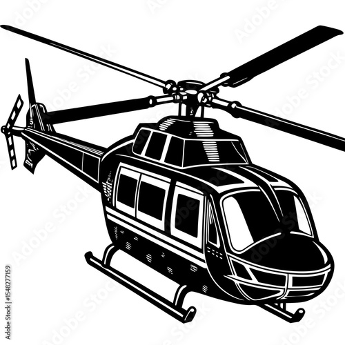 Black Helicopter Silhouette Vector – Isolated Aircraft Icon on White Background

