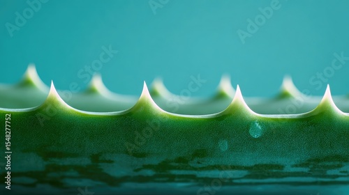 Close-up of thick aloe vera leaf with fresh-cut edges and visible gel texture
