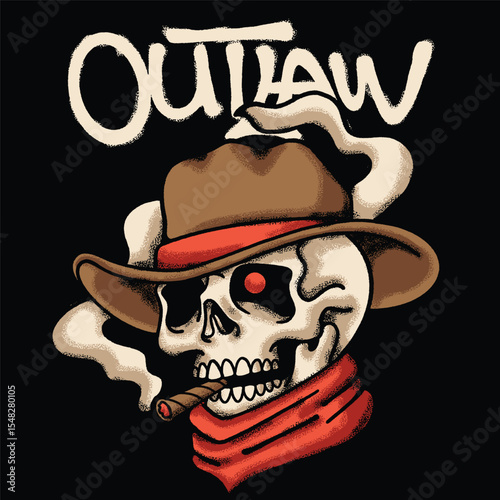 Skull Cowboy Smoking for streetwear illustration