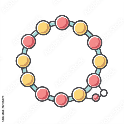 Colorful beaded bracelet with pink and yellow beads connected by light blue bands