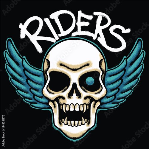 Skull with Wings and Riders for streetwear illustration
